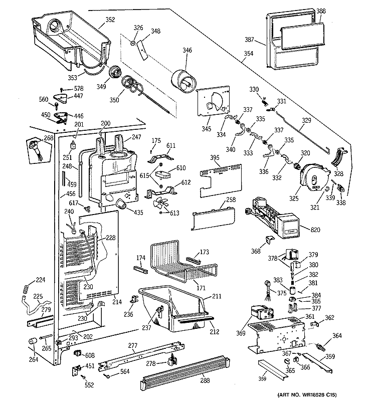 FREEZER SECTION Diagram and Parts List for TFS22PPDABS  General Electric Refrigerator