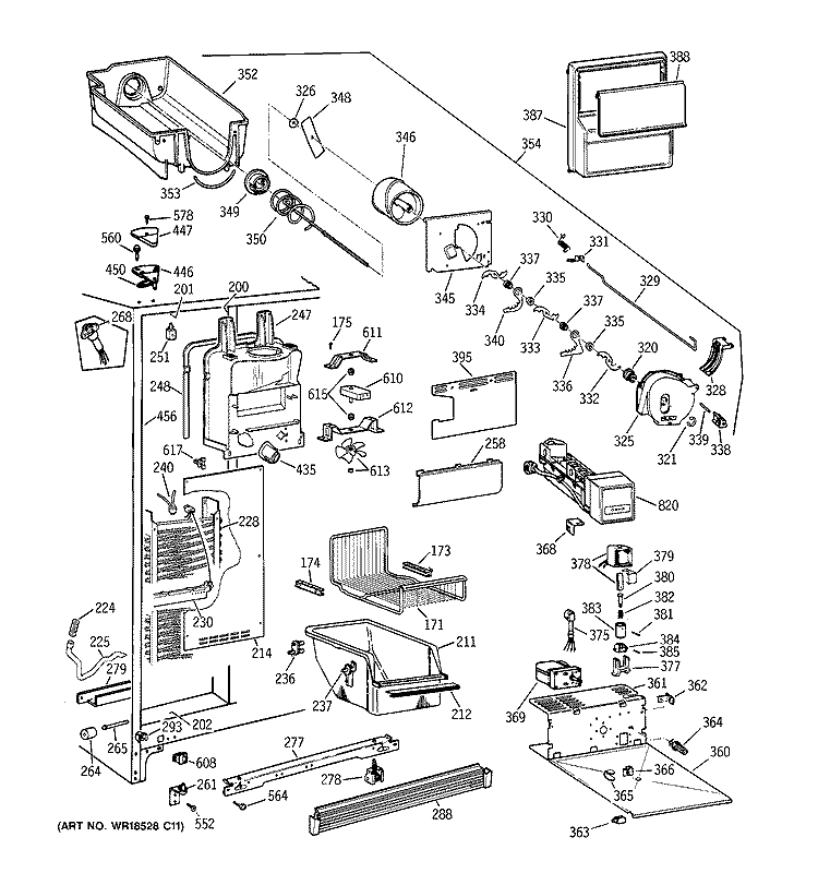 FREEZER SECTION Diagram and Parts List for TFX27PRBGBB  General Electric Refrigerator