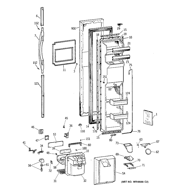 FREEZER DOOR Diagram and Parts List for TFX27ZPBGAA  General Electric Refrigerator