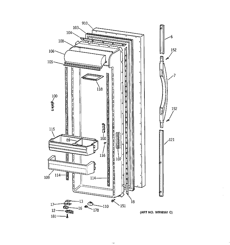 FRESH FOOD DOOR Diagram and Parts List for TFX27ZPBGAA  General Electric Refrigerator