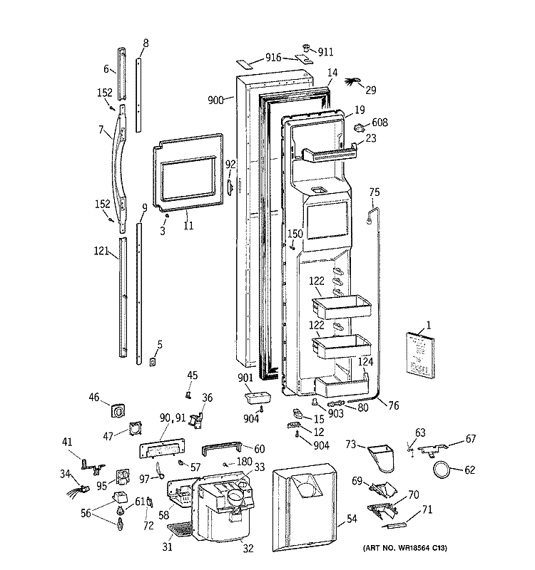 FREEZER DOOR Diagram and Parts List for TFX28PBBGBB  General Electric Refrigerator