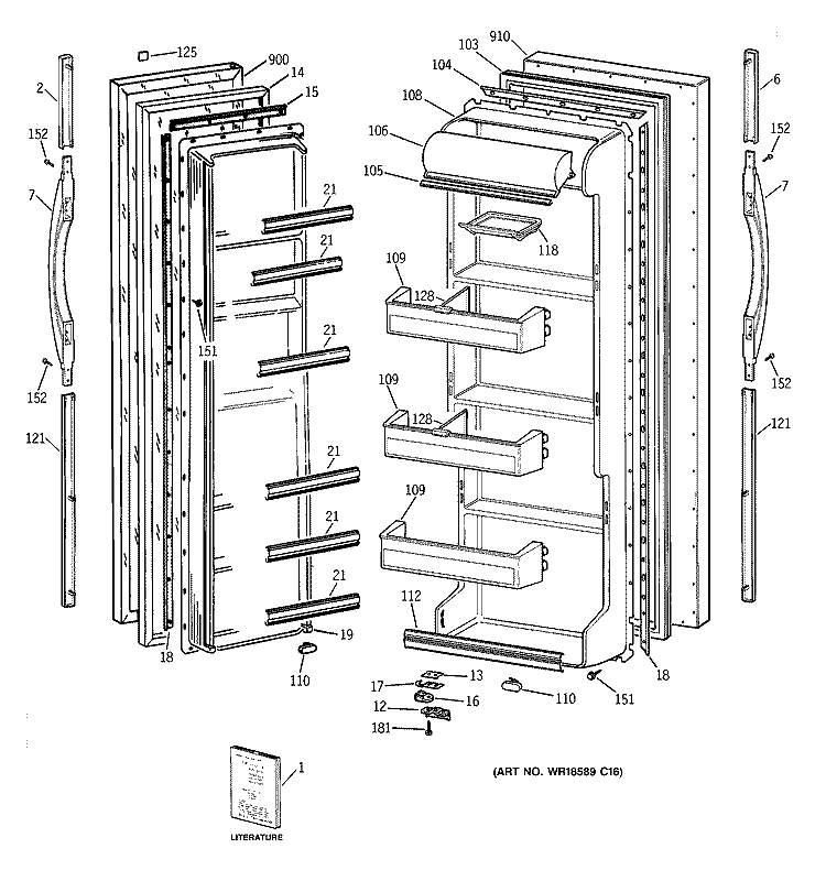 DOORS Diagram and Parts List for TFJ20JABGAA  General Electric Refrigerator