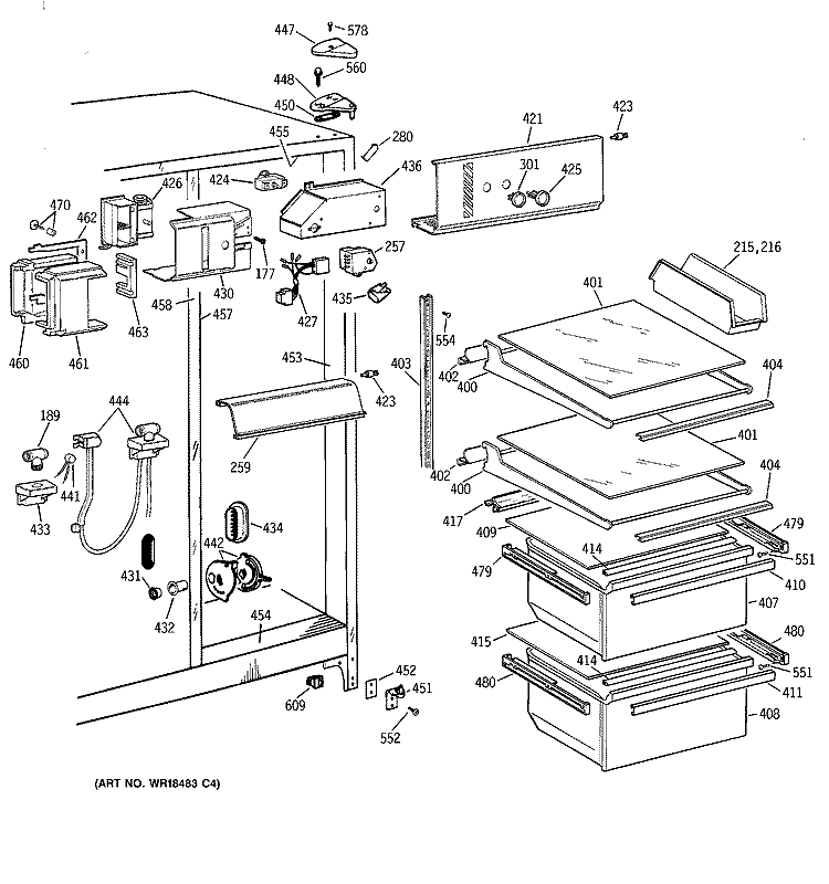 FRESH FOOD SECTION Diagram and Parts List for TFJ20JABGAA  General Electric Refrigerator