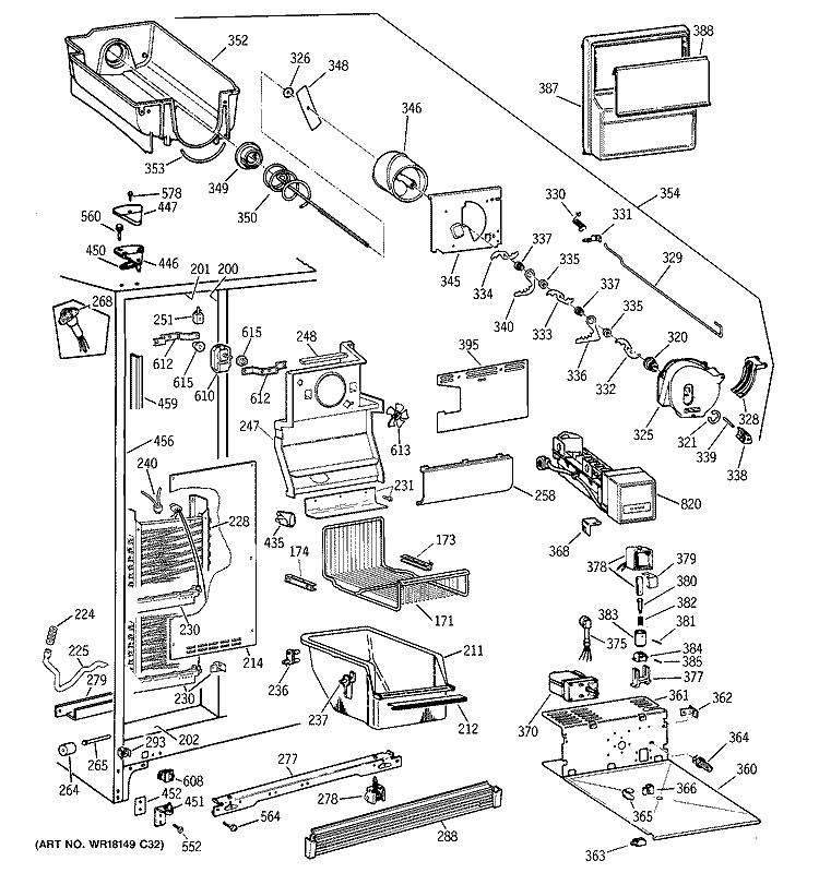 FREEZER SECTION Diagram and Parts List for TFJ22PRBGWW  General Electric Refrigerator