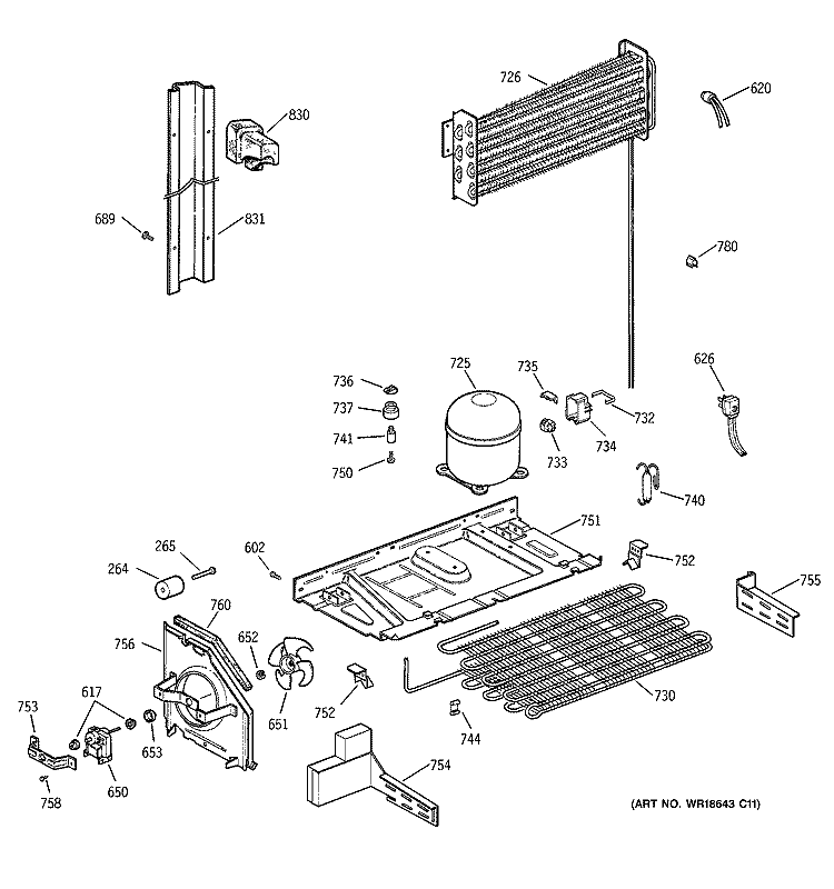 UNIT PARTS Diagram and Parts List for TBX18IIDBRWW  General Electric Refrigerator