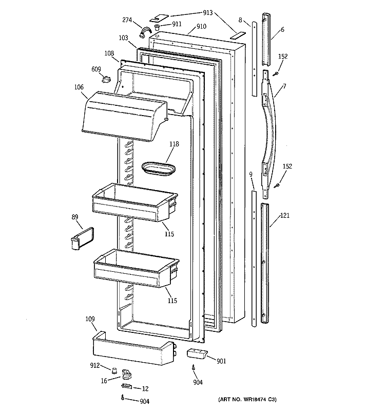 FRESH FOOD DOOR Diagram and Parts List for TFX28PPCGWW  General Electric Refrigerator