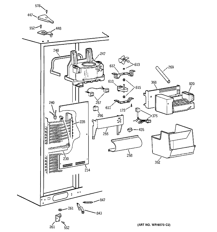 FREEZER SECTION Diagram and Parts List for TPS24BIDABS  General Electric Refrigerator