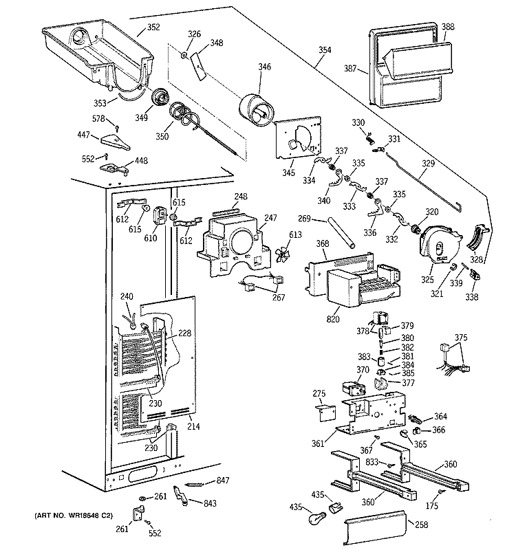 FREEZER SECTION Diagram and Parts List for TFJ28PFBGWW  General Electric Refrigerator