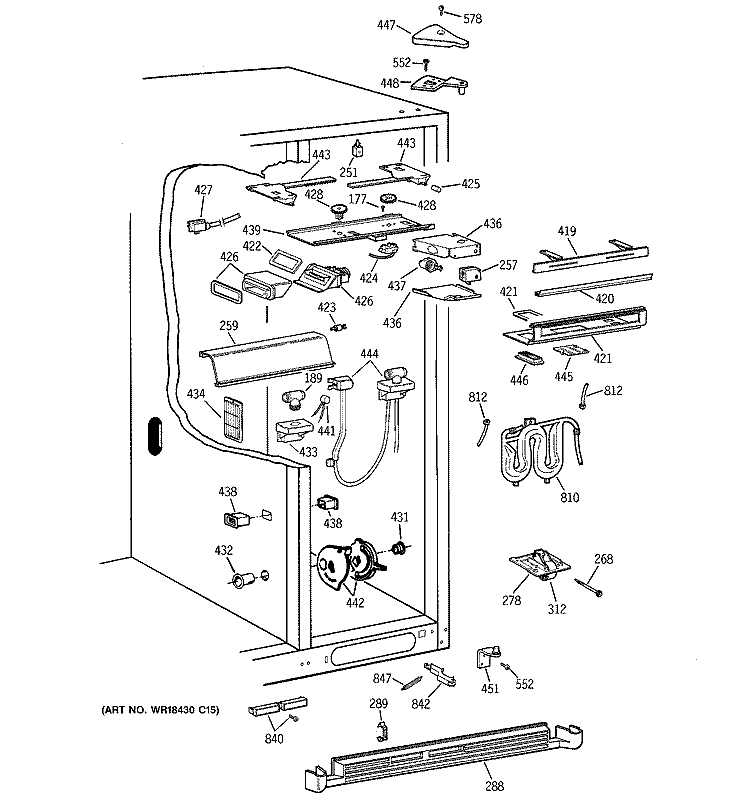 FRESH FOOD SECTION Diagram and Parts List for TFJ28PFBGWW  General Electric Refrigerator