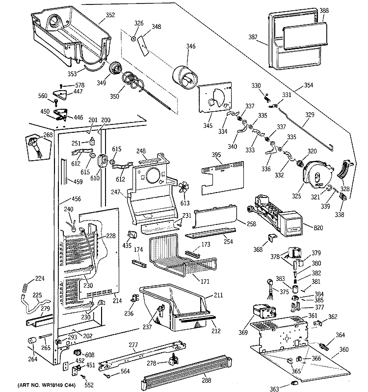 FREEZER SECTION Diagram and Parts List for TFK22PRBGAA  General Electric Refrigerator