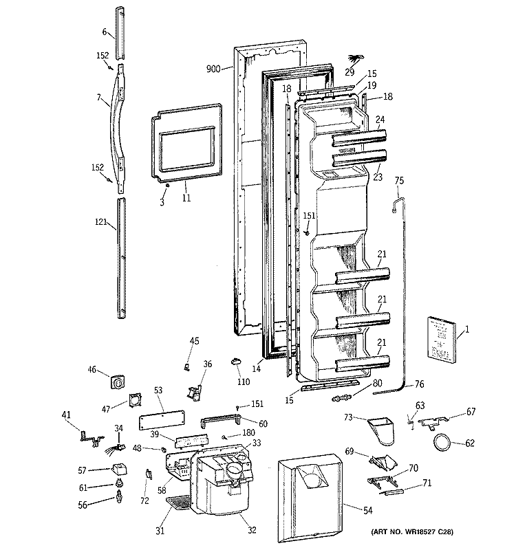 FREEZER DOOR Diagram and Parts List for TFX22ZPBGWW  General Electric Refrigerator