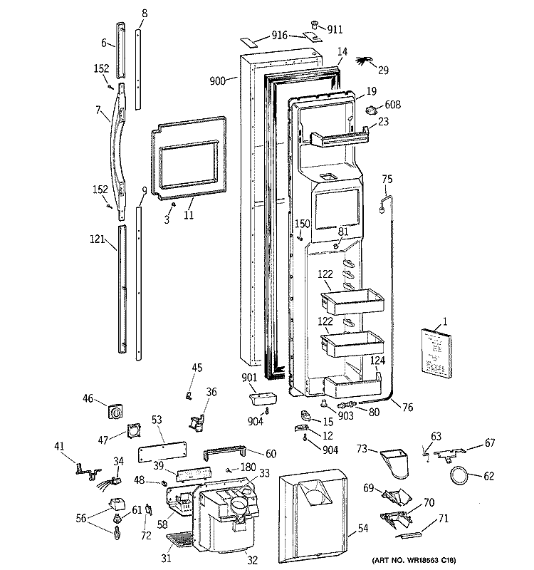 FREEZER DOOR Diagram and Parts List for TFX30PPBGWW  General Electric Refrigerator