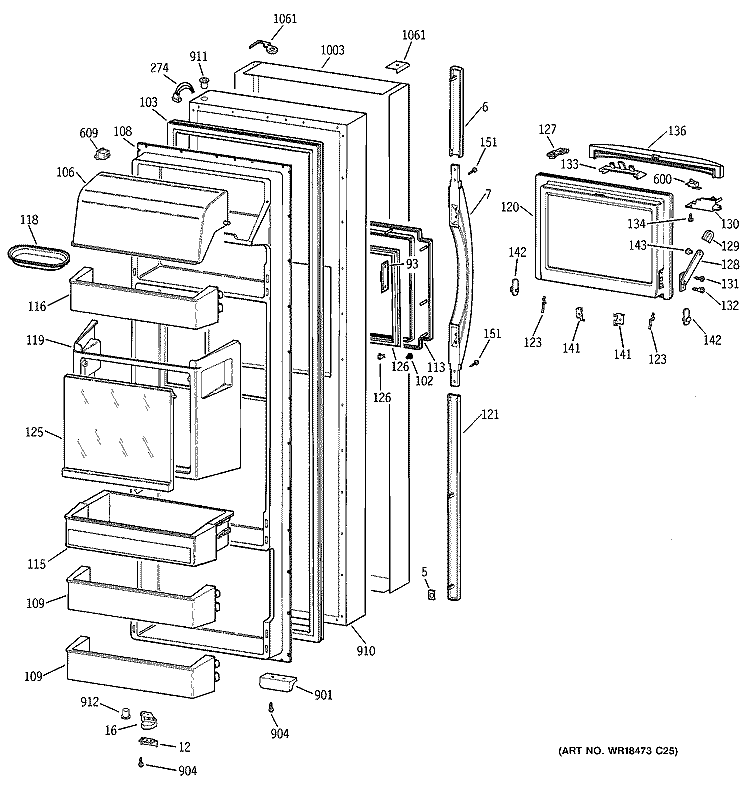 FRESH FOOD DOOR Diagram and Parts List for TPS24PBDABS  General Electric Refrigerator