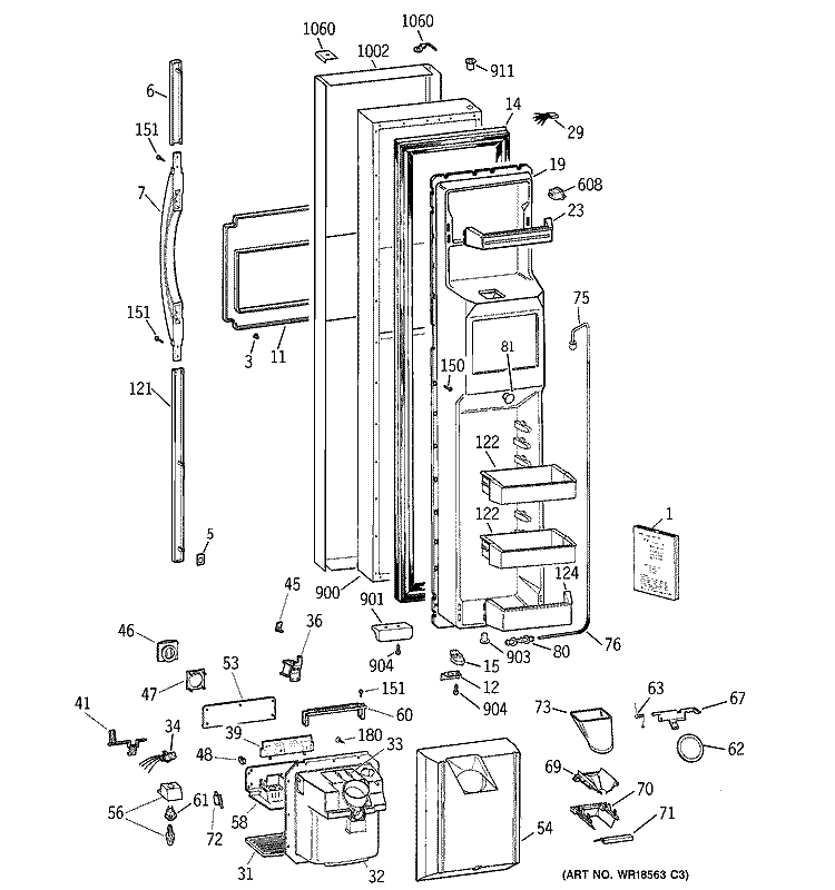 FREEZER DOOR Diagram and Parts List for TPS24PPDABS  General Electric Refrigerator