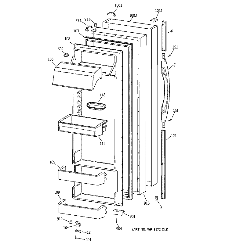 FRESH FOOD DOOR Diagram and Parts List for TPS24PPDABS  General Electric Refrigerator