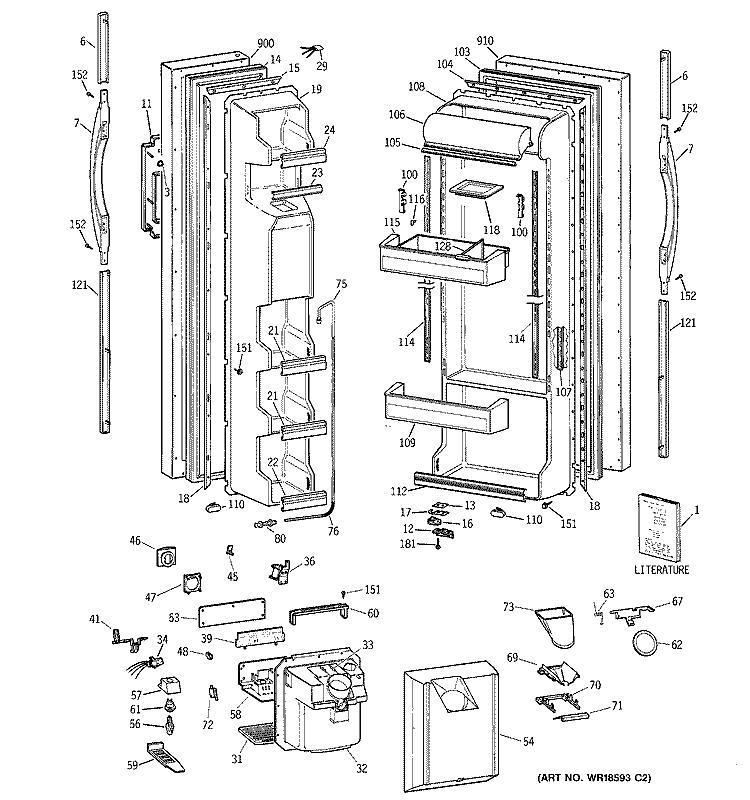 DOORS Diagram and Parts List for TFG22JRBGWW  General Electric Refrigerator