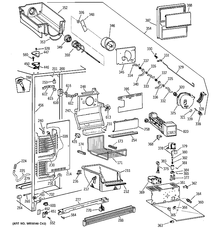 FREEZER SECTION Diagram and Parts List for TFG25PRBGWW  General Electric Refrigerator