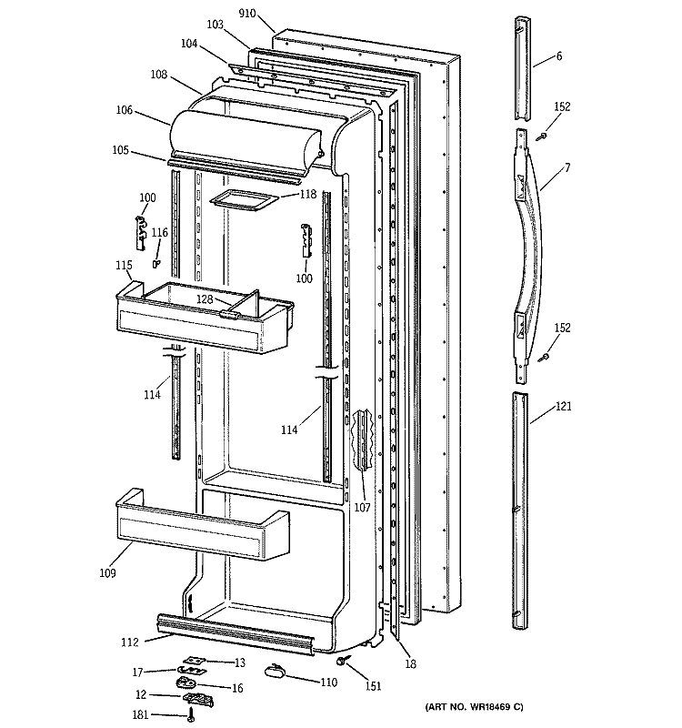 FRESH FOOD DOOR Diagram and Parts List for TFX25KRCGWW  General Electric Refrigerator