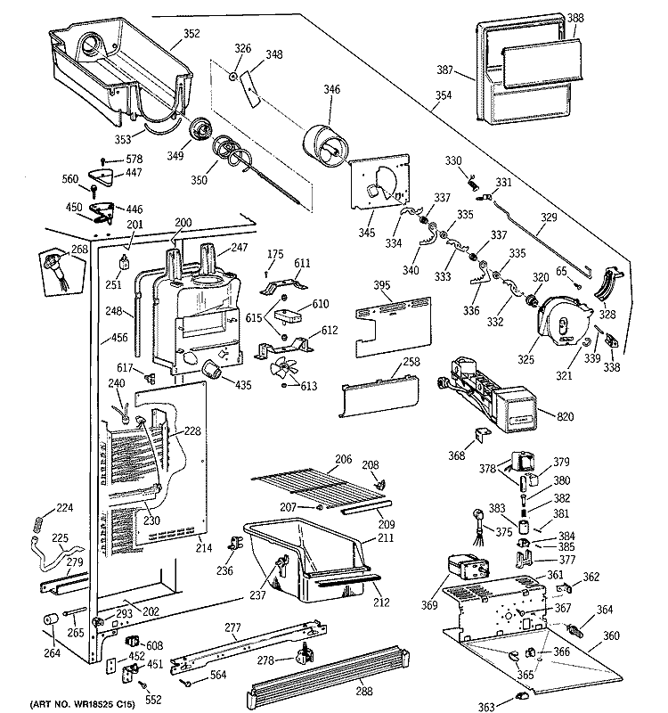 FREEZER SECTION Diagram and Parts List for TFX25KRCGWW  General Electric Refrigerator
