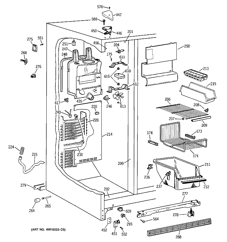FREEZER SECTION Diagram and Parts List for TFX25PABGWW  General Electric Refrigerator
