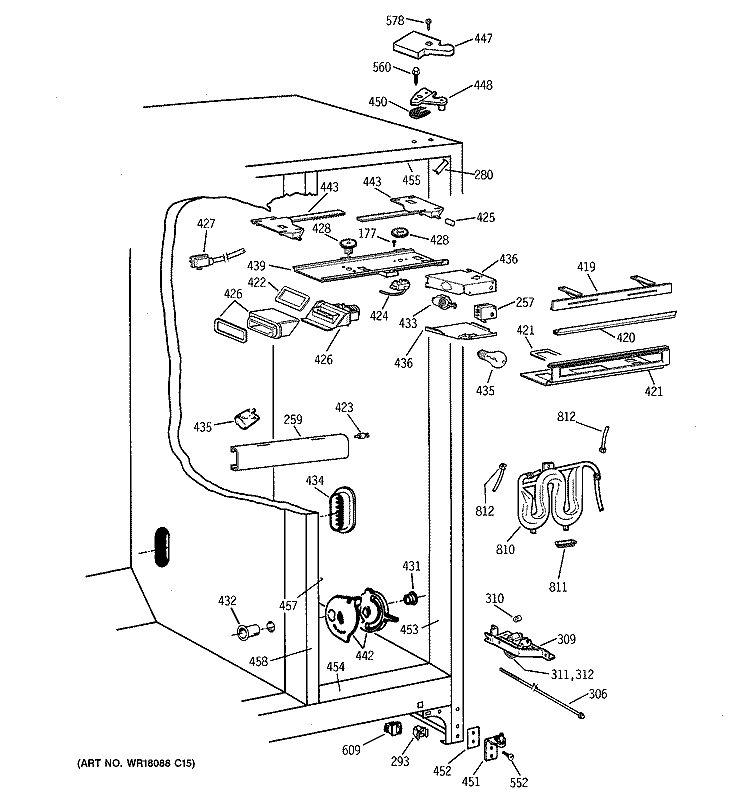 FRESH FOOD SECTION Diagram and Parts List for TPX21BRBGWW  General Electric Refrigerator