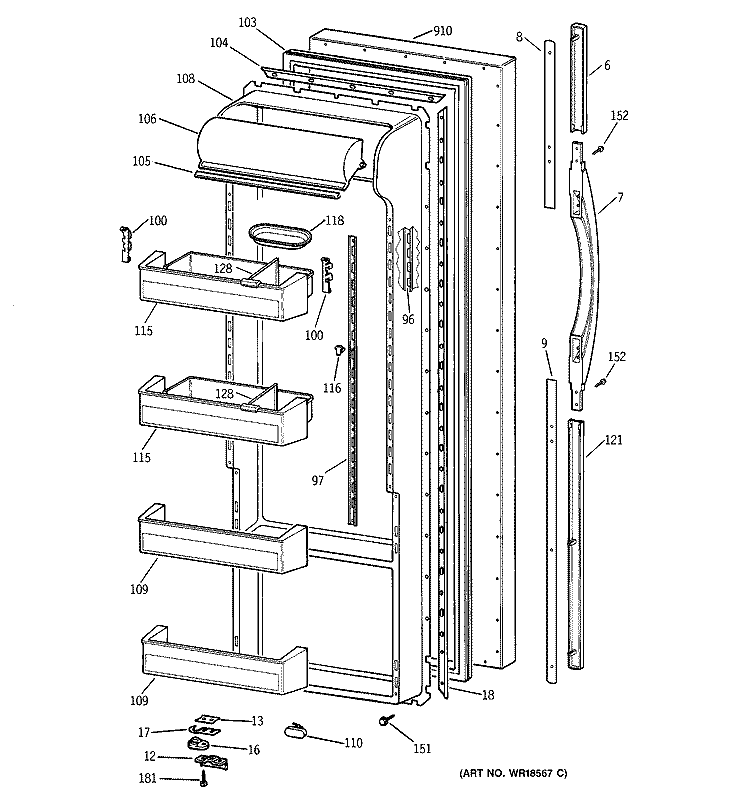 FRESH FOOD DOOR Diagram and Parts List for TPX21PRBGWW  General Electric Refrigerator