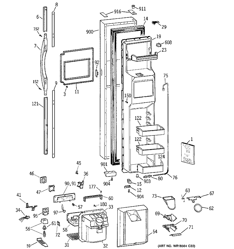 FREEZER DOOR Diagram and Parts List for TFG28PFCGBB  General Electric Refrigerator