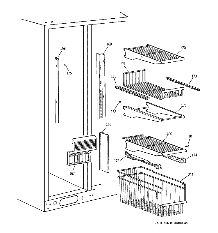 FREEZER SHELVES Diagram and Parts List for TFG28PFCGBB  General Electric Refrigerator
