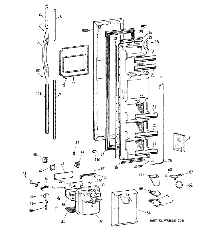 FREEZER DOOR Diagram and Parts List for TFX25PPBGCC  General Electric Refrigerator
