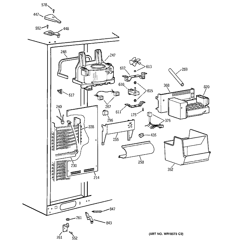 FREEZER SECTION Diagram and Parts List for TPX24BIBGBB  General Electric Refrigerator