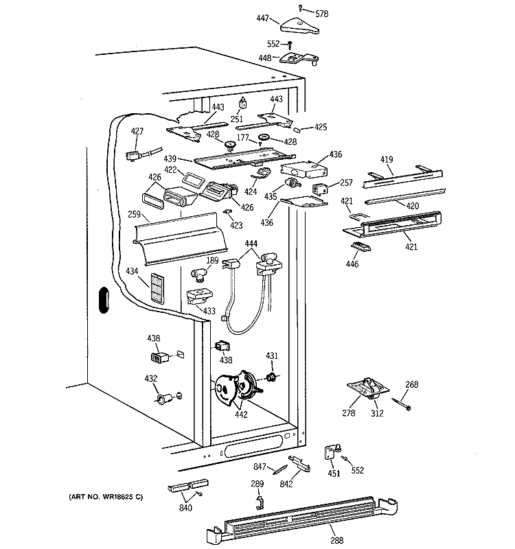 FRESH FOOD SECTION Diagram and Parts List for TPX24BIBGBB  General Electric Refrigerator