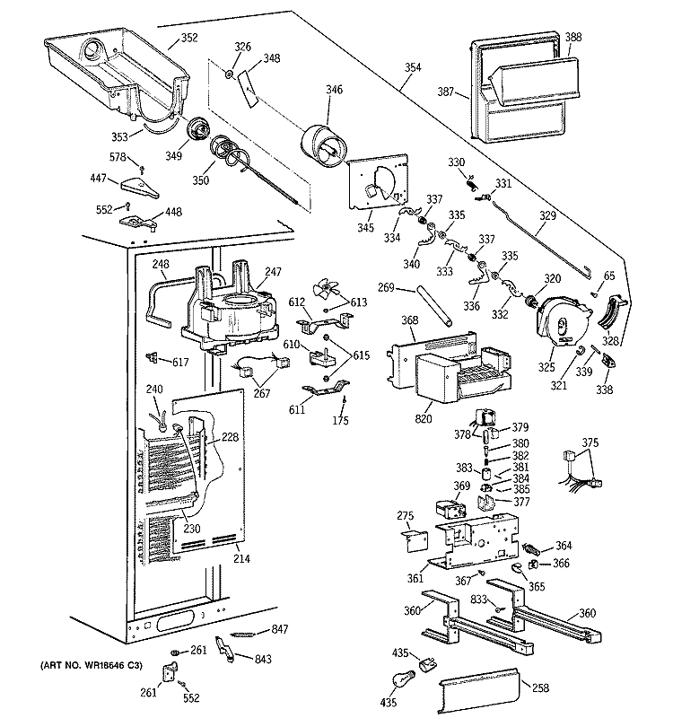 FREEZER SECTION Diagram and Parts List for TPX24BPBGWW  General Electric Refrigerator