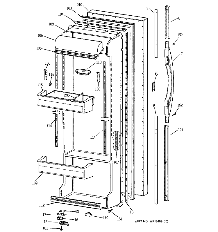 FRESH FOOD DOOR Diagram and Parts List for TFG25PEBGWH  General Electric Refrigerator