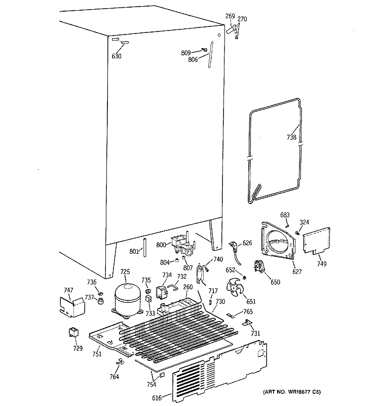 UNIT PARTS Diagram and Parts List for TFG25PEBGWH  General Electric Refrigerator