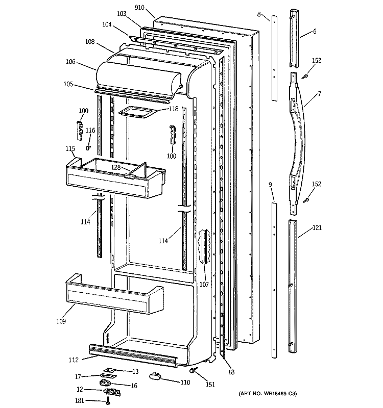 FRESH FOOD DOOR Diagram and Parts List for TFX25PRBGWW  General Electric Refrigerator