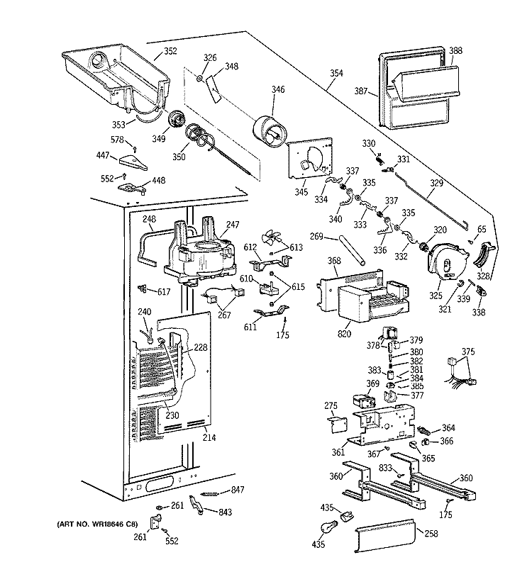 FREEZER SECTION Diagram and Parts List for TPX24BRBGBB  General Electric Refrigerator
