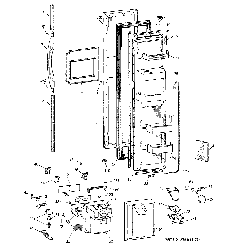 FREEZER DOOR Diagram and Parts List for TPG21JRCGWW  General Electric Refrigerator
