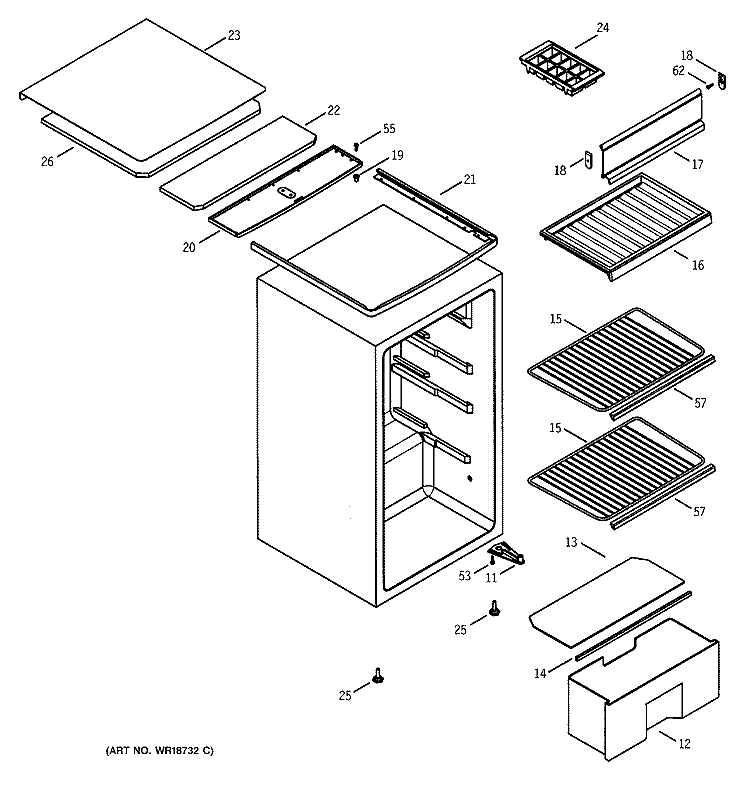 CABINET Diagram and Parts List for TAX4SNYCWH  General Electric Refrigerator