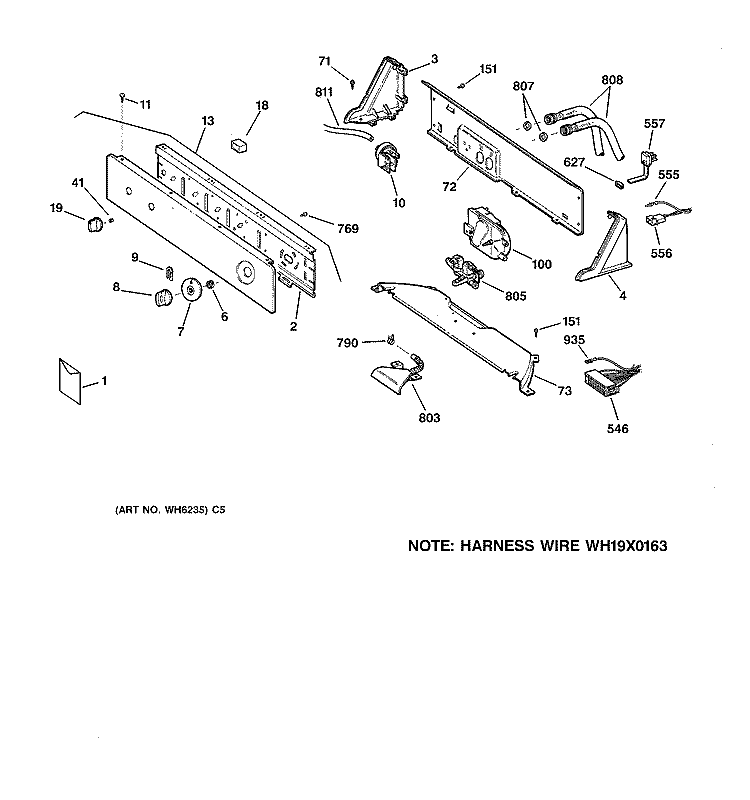 CONTROLS & BACKSPLASH Diagram and Parts List for WBXR1090A0AA  General Electric Washer