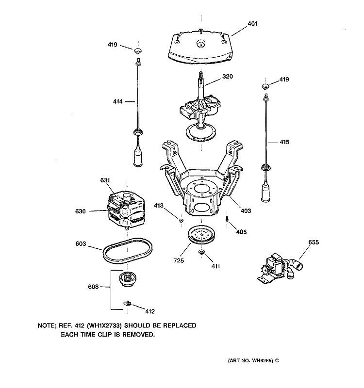 SUSPENSION, PUMP & DRIVE COMPONENTS Diagram and Parts List for WBXR1090A0AA  General Electric Washer