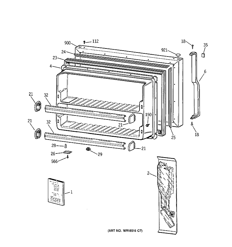 FREEZER DOOR Diagram and Parts List for TBX18IADARWW  General Electric Refrigerator