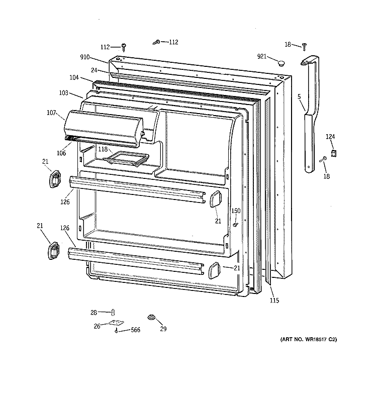 FRESH FOOD DOOR Diagram and Parts List for TBX18IADARWW  General Electric Refrigerator