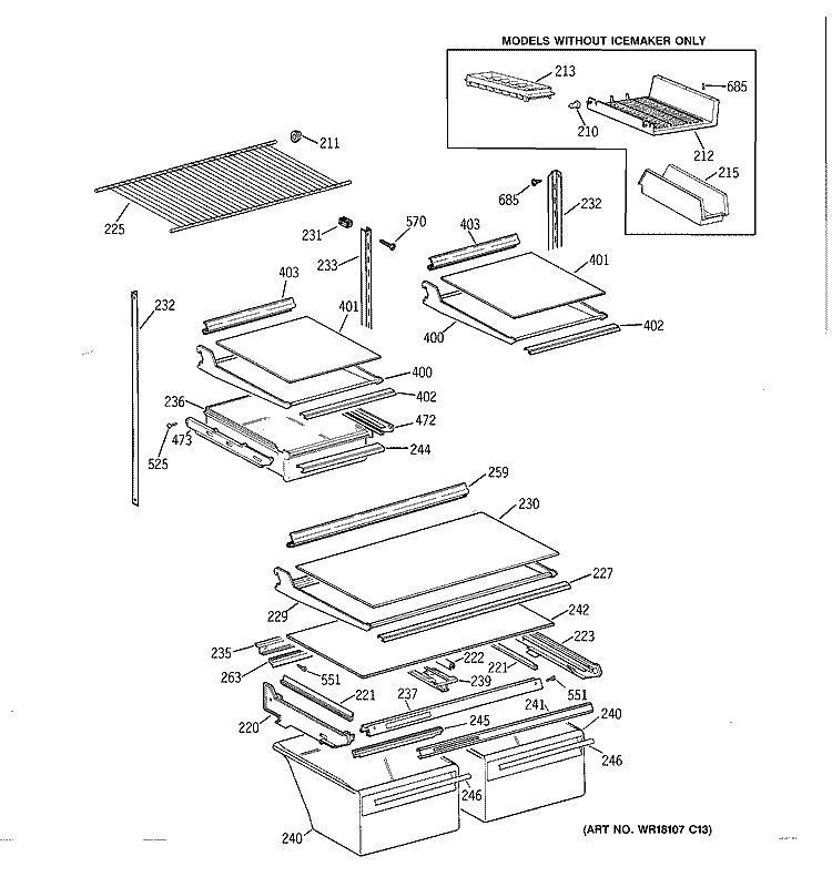 SHELF PARTS Diagram and Parts List for TBX18IADARWW  General Electric Refrigerator