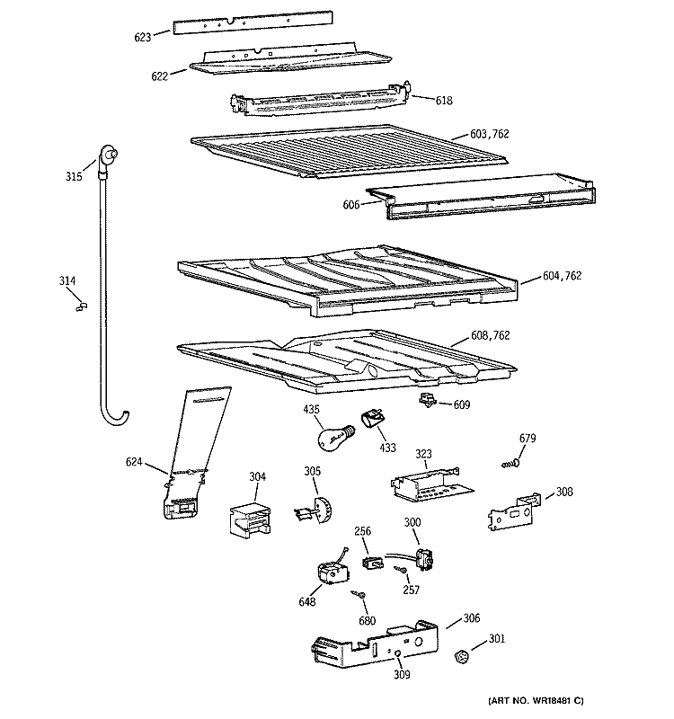 COMPARTMENT SEPARATOR PARTS Diagram and Parts List for TBX18IADARWW  General Electric Refrigerator