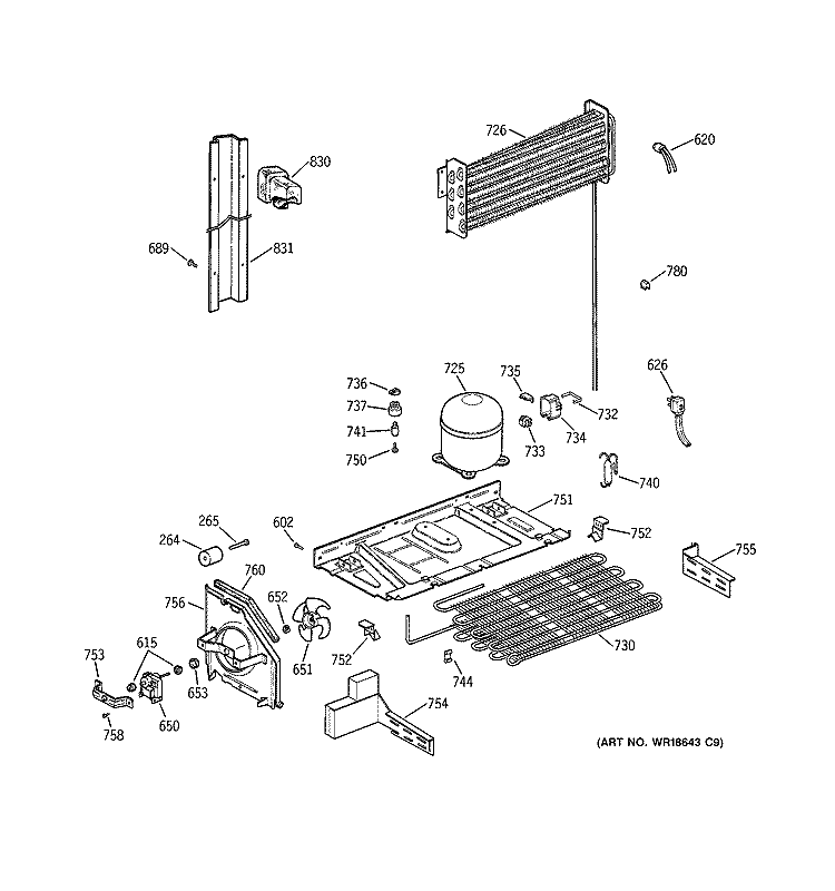 UNIT PARTS Diagram and Parts List for TBX18IADARWW  General Electric Refrigerator