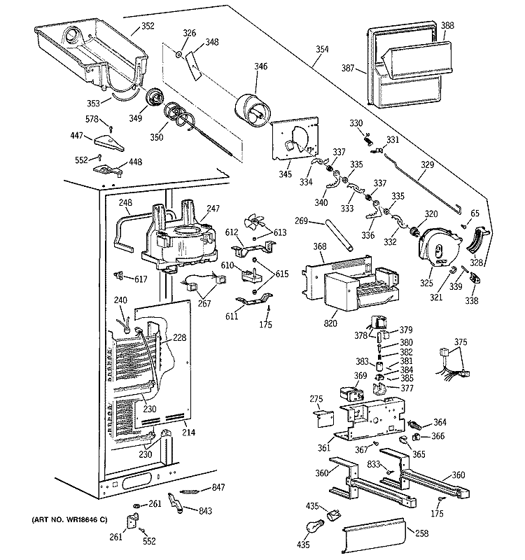 FREEZER SECTION Diagram and Parts List for TFM28PFBGAA  General Electric Refrigerator