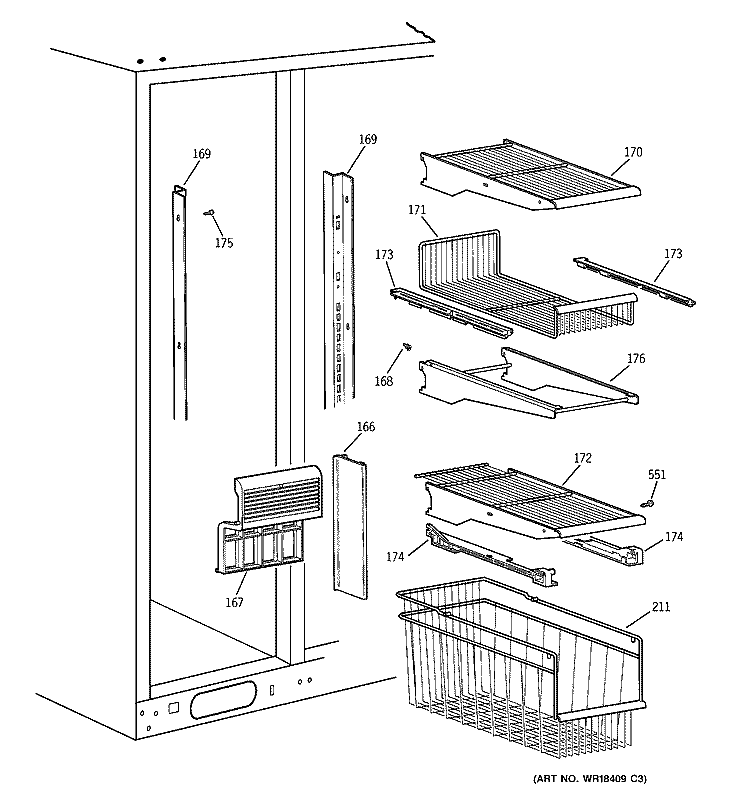 FREEZER SHELVES Diagram and Parts List for TFM28PFBGAA  General Electric Refrigerator