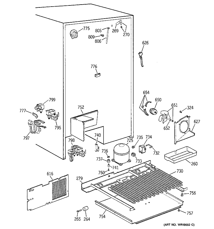UNIT PARTS Diagram and Parts List for TFM30PBBGWW  General Electric Refrigerator