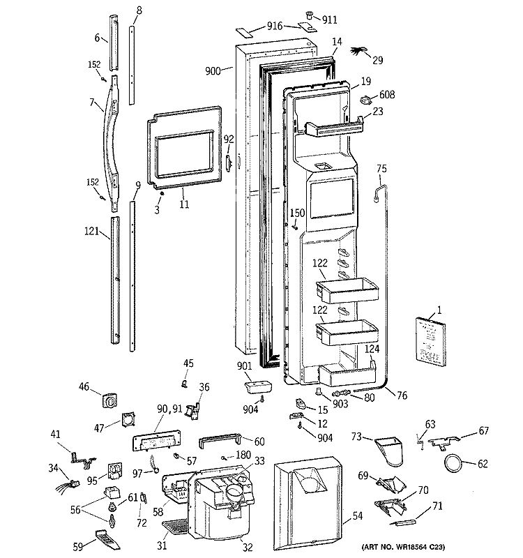FREEZER DOOR Diagram and Parts List for TPG24PFCGWW  General Electric Refrigerator