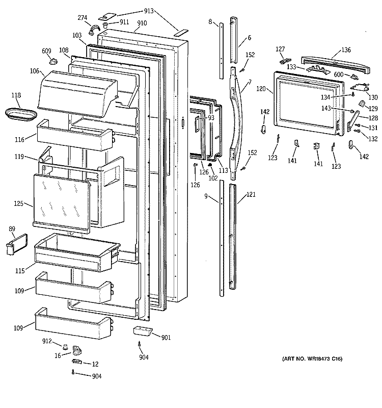 FRESH FOOD DOOR Diagram and Parts List for TPG24PFCGWW  General Electric Refrigerator